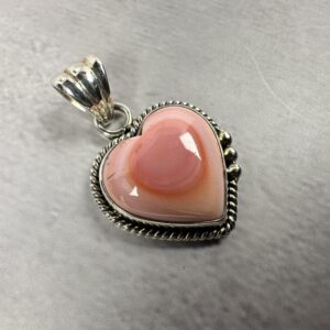 Pink Conch Heart Pendant - Handmade - 6.4mm Bail