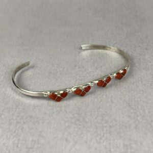 Dainty Coral 4 Heart Cuff - Navajo Made - 1.2in gap