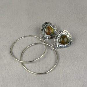 Turquoise Heart Hoop Earrings - Navajo Made