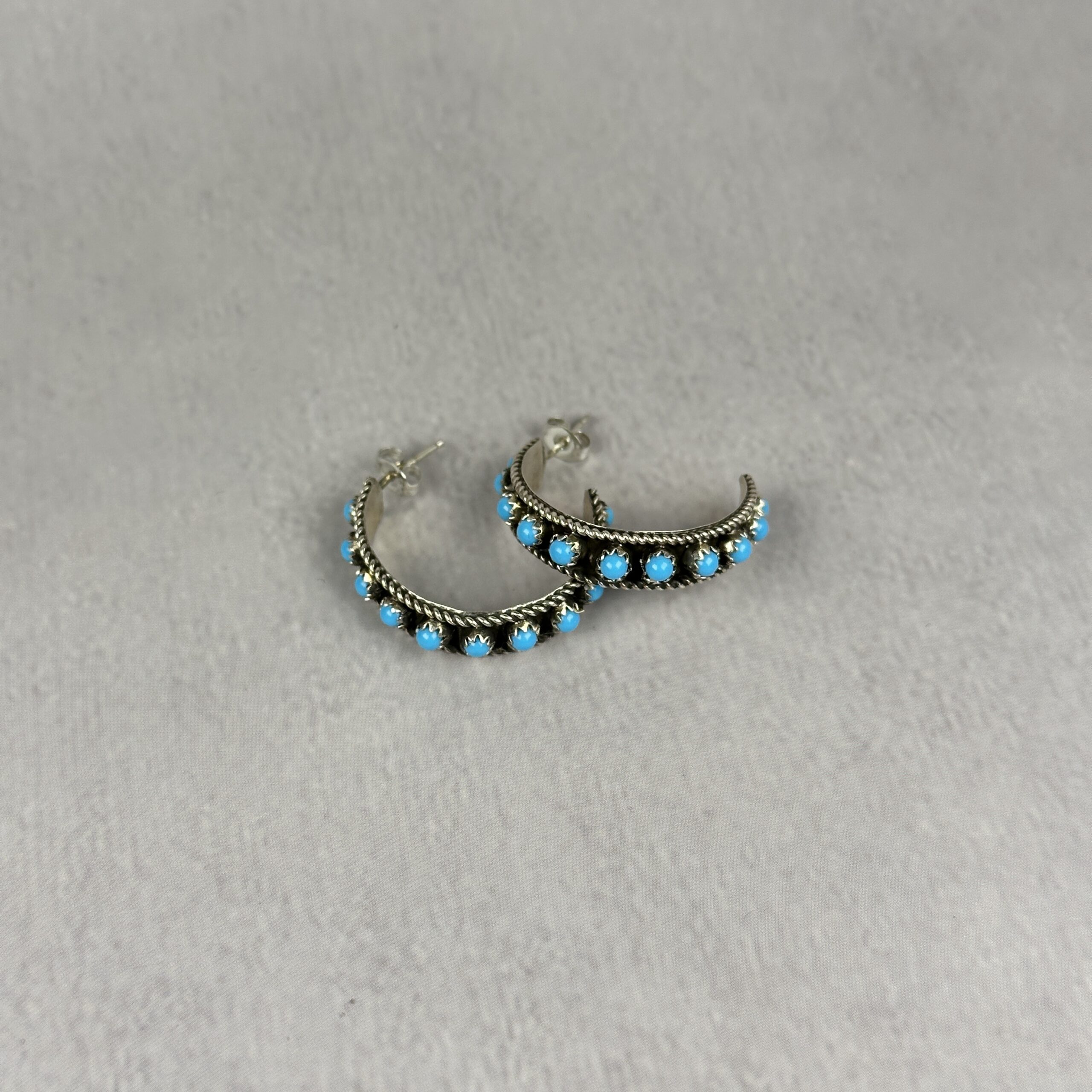 Kingman Turq 1/2 Hoop Earrings - Navajo Made - Felicia Charley - Image 2