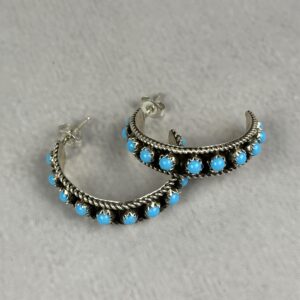Kingman Turq 1/2 Hoop Earrings - Navajo Made - Felicia Charley