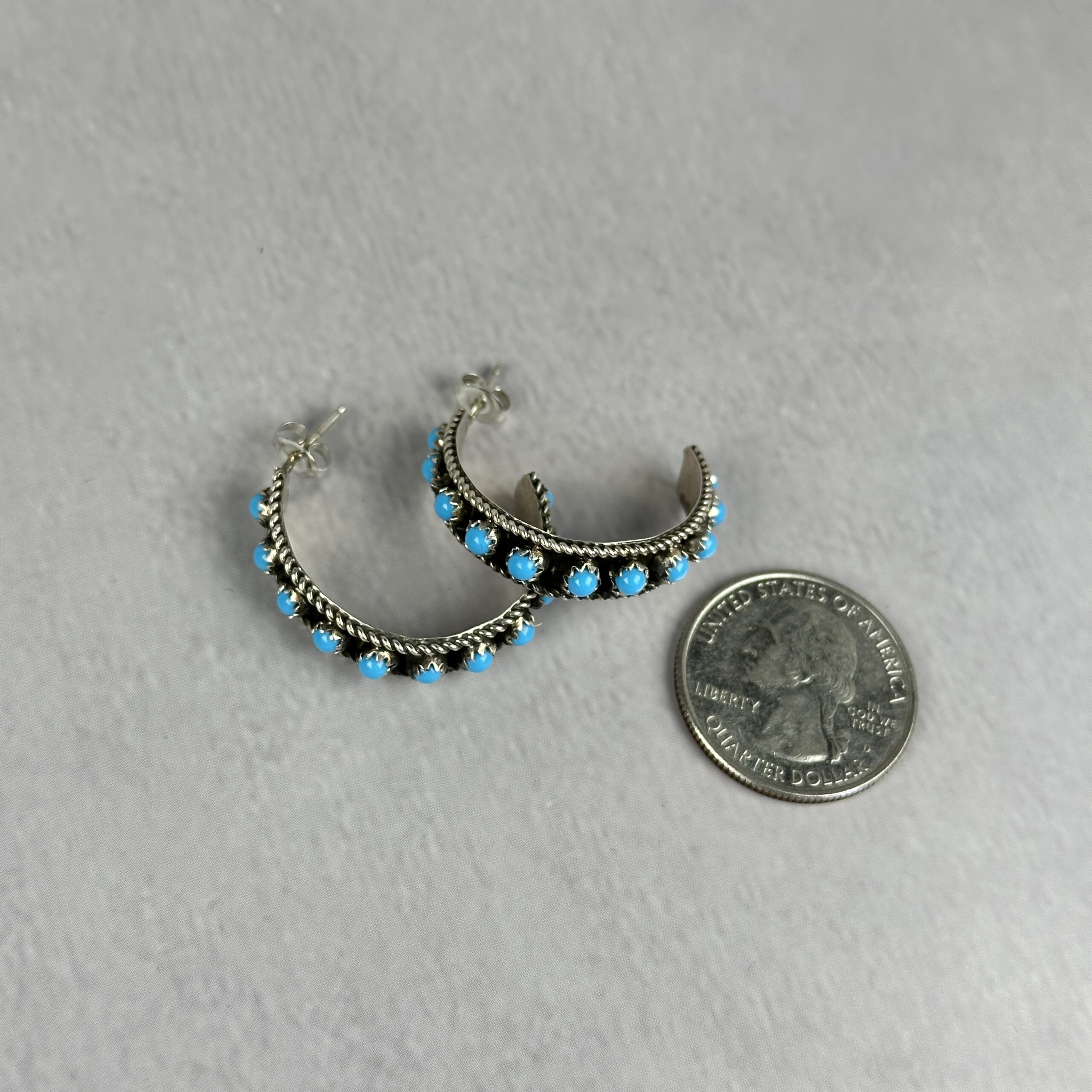 Kingman Turq 1/2 Hoop Earrings - Navajo Made - Felicia Charley - Image 3