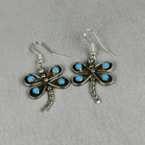 4 Stone Turquoise Dragonfly Earrings - Navajo Made - Felicia Charley