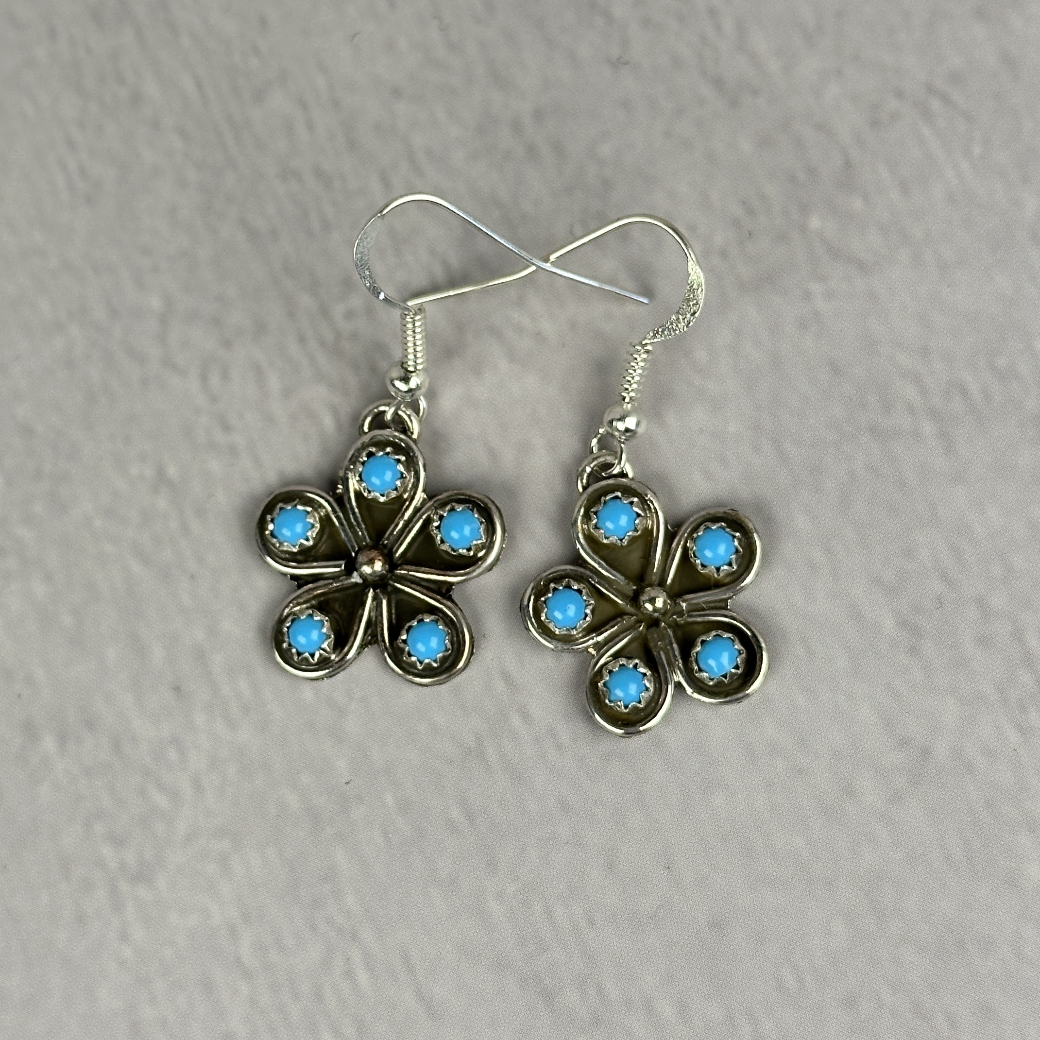 5 Stone Turquoise Flower Earrings - Navajo Made - Felicia Charley