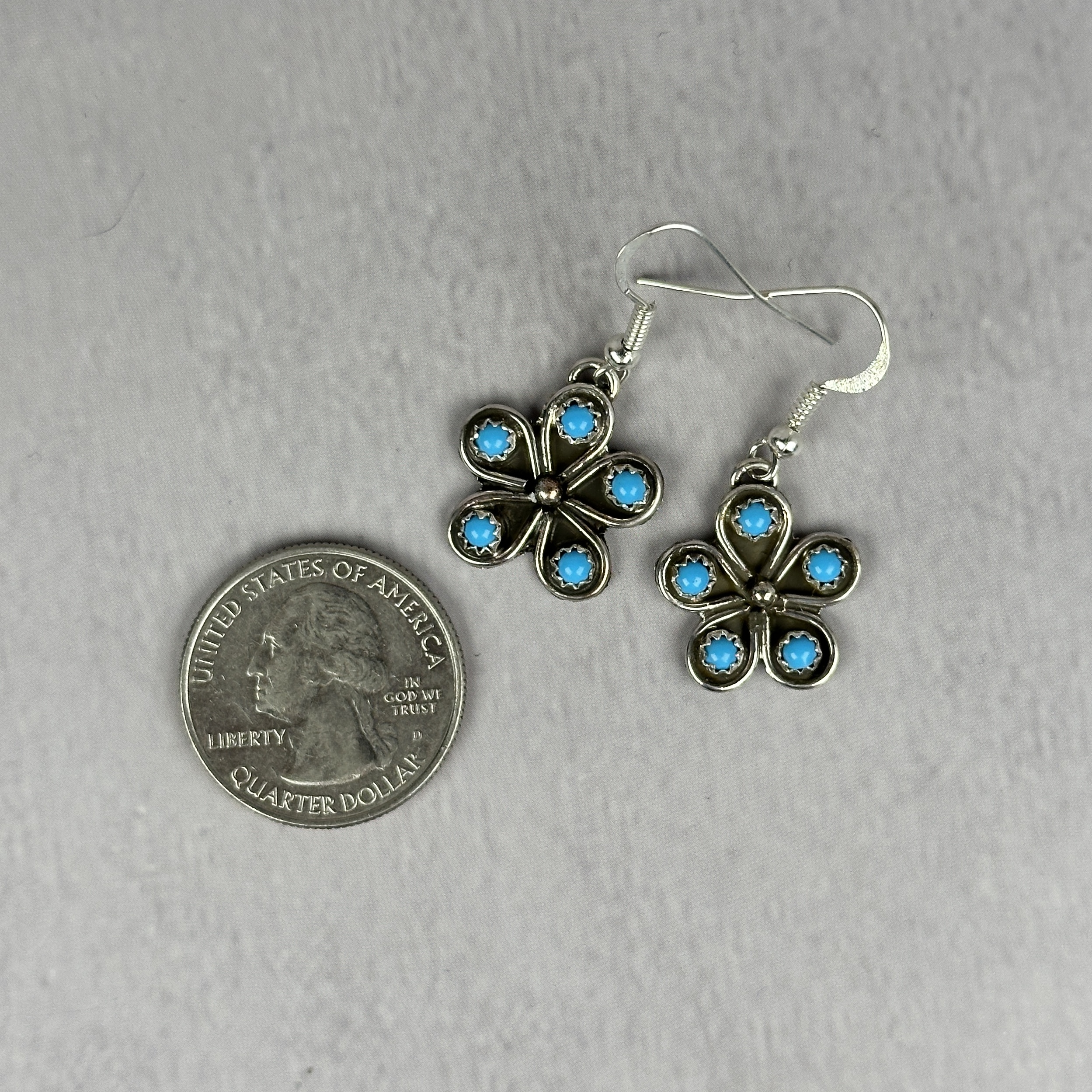 5 Stone Turquoise Flower Earrings - Navajo Made - Felicia Charley - Image 2