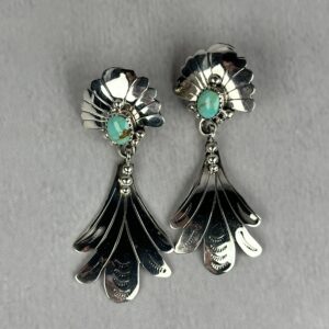 Kingman Turquoise Feather Earrings - Navajo Made - Genevieve Fransisco