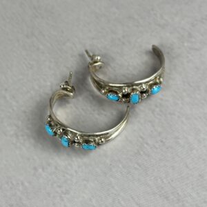 3 Stone Kingman Turq 1/2 Hoop Earrings - Navajo Made - Elvira Cadman