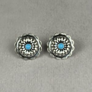 Kingman Turquoise Concho Stud Earring - Handmade .925