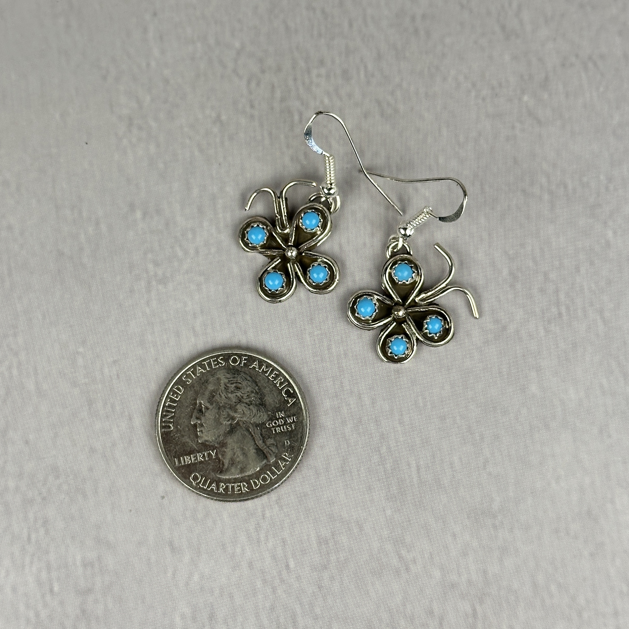 4 Stone Turquoise Butterfly Earrings- Navajo Made - Felicia Charley - Image 2