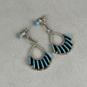 Kingman Turquoise Dangle Earrings - Zuni Made - Davis Kaamasee