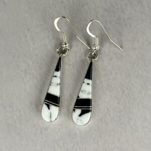White Buffalo Inlay Dangle Earrings - Navajo Made - Mary Yazzie
