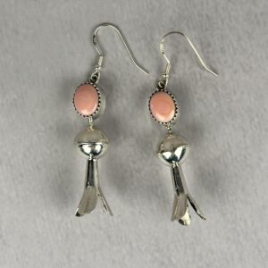 Pink Conch Squash Blossom Dangle Earring - Handmade .925