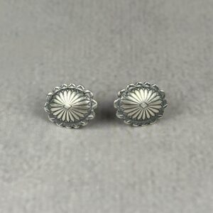 Small Silver Oval Concho Stud Earrings - Handmade .925