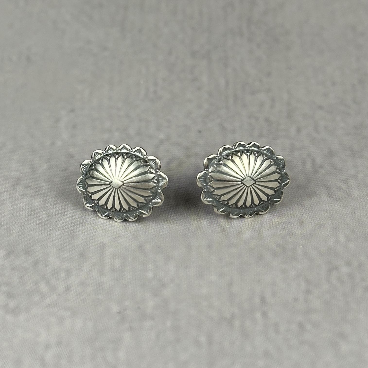 Small Silver Oval Concho Stud Earrings - Handmade .925
