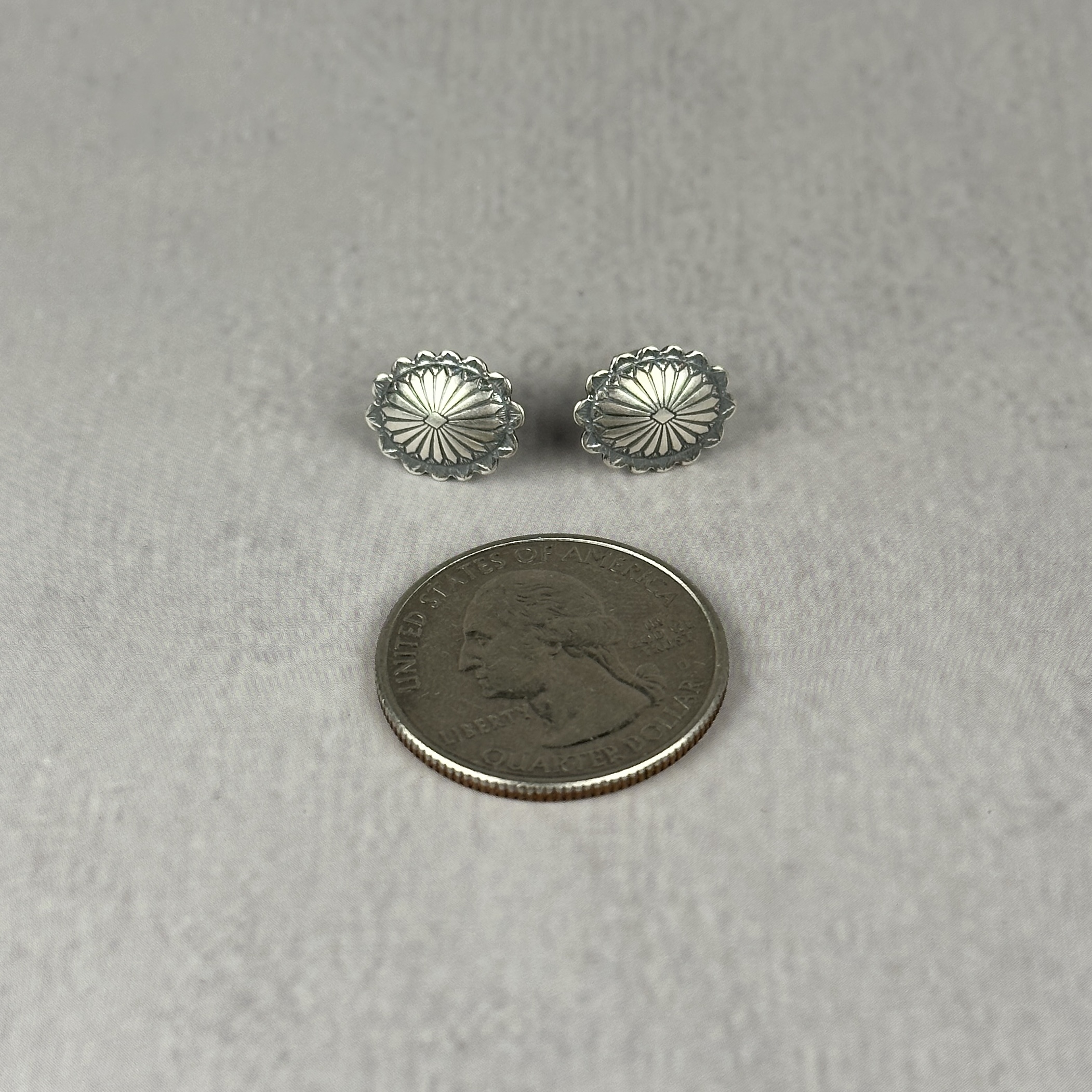 Small Silver Oval Concho Stud Earrings - Handmade .925 - Image 3